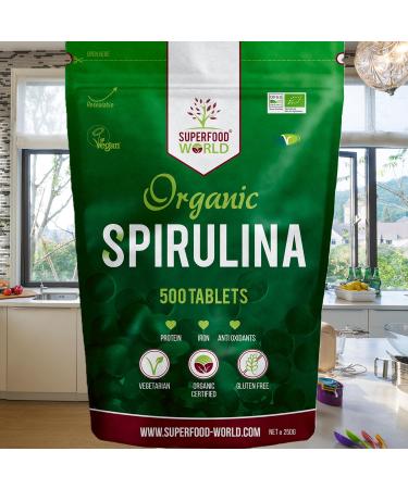 Organic Spirulina Tablets (500 X 500mg) Premium Quality Dietary Superfood | Natural Source of Vegan Protein Iron & Vitamins | UK Certified Organic Ideal for Sports Nutrition Detox & Energy - Buy Online on GoSupps.com