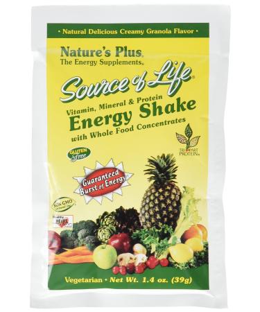 Natures Plus Source of Life Energy Shake Packets 8 Pack - 8 Individual Servings - Energy Boosting Multivitamin Mineral & Protein Shake - Whole Food Concentrates - Non-GMO Gluten-Free - 8 Servings