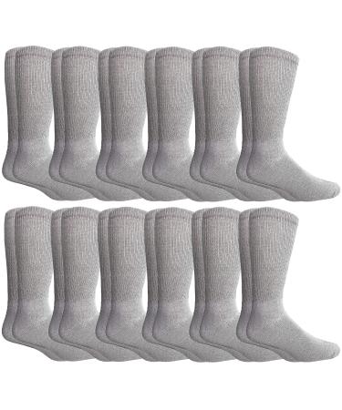 Yacht & Smith Mens King Size Diabetic Socks for Big & Tall Men Cotton Crew Diabetic Nephropathy Socks One Size 12 Pairs Gray