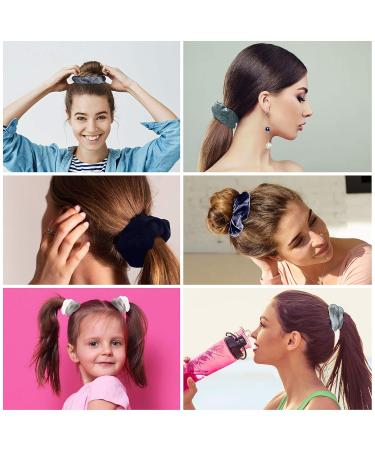 Belle Vous 12 PCS Velvet Hair Ties - Soft Scrunchies for All Hair Types - Colorful Rubber Bands for Women - Blue & Gray - Buy Online on GoSupps.com