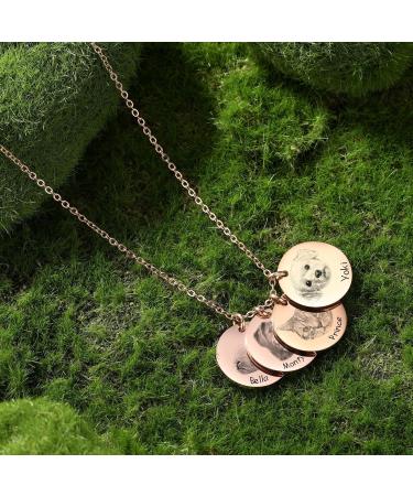 Personalized Pet Necklace for Men & Women - Engraved Portrait & Name - Stainless Steel Pet Memory Gift - 4 Round Slices - Rose Gold - Buy Online on GoSupps.com
