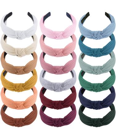 SIQUK 18 Pieces Top Knot Headbands for Women Girls Cross Knot Headband Womens Headbands Wide Cloth Cross Knotted Headbands, 18 Colors Elegant color