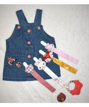 Pacifier Clip Holder Leash for Baby Boy Girl Newborn Toddler Teether Teething Dummy - 4 Pack Blue Girls Design - Buy Online on GoSupps.com
