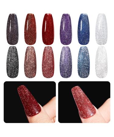 GELLEN Reflective Glitter Gel Nail Polish, 6 Colors Holographic Gel Polish Kit, Trendy Sparkle Nail Polish Set Home Salon DIY Manicure Kit