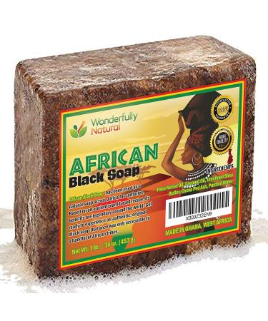 #1 Organic African Black Soap | Acne Treatment & Dark Spot Remover / Corrector | 60 day Satisfaction Guarantee | For Face & Body 1lb bar 1 Pound (Pack of 1)