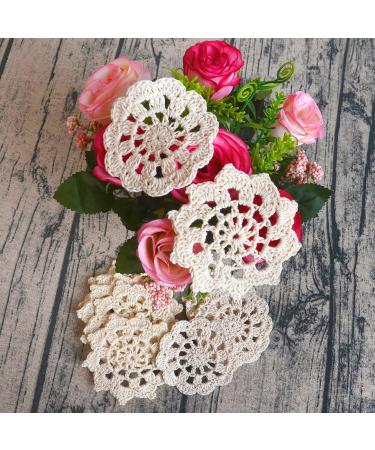 TOSSEY 12PCS Mini Vintage Handmade Crochet Doilies Flowers 100% Cotton Crochet Doilies Appliques Patches for Clothing Headbands Hats Gift Package Need (Beige) Beige 3" - Buy Online on GoSupps.com