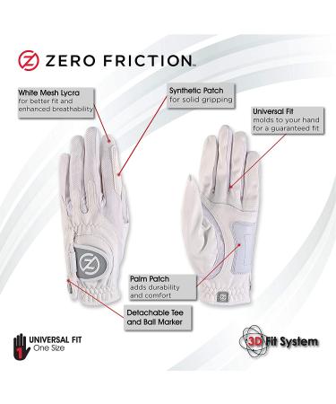 Zero Friction Ladies Compression-Fit Synthetic Golf Glove 2 Pack with Free Tee Pack - White/Pink | Universal-Fit Left Hand - Buy Online on GoSupps.com