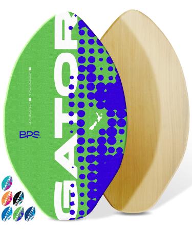 BPS New Zealand 'Gator' Skimboards with Colored EVA Grip Pad and High Gloss Clear Coat | Wooden Skim Board with Grip Pad for Kids and Adults | Choose from 3 Sizes and Traction Pad Color Green 40 Inch