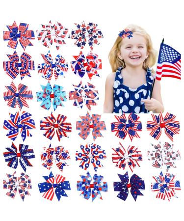 24 Pcs 4th of July Hair Bows Clips Patriotic Alligator Bow Hair Accessories Independence Day Red White Blue Boutique Hair Clip America Star USA Flag Bowknot Hairpins Barrette for Girls
