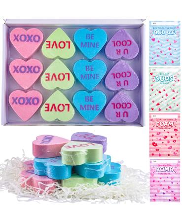 JOYIN 12 Packs Valentine s Day Heart Shape Bath Bomb with Cards for Valentine Party Favors Valentine Exchange Gifts Valentine s Greeting Cards
