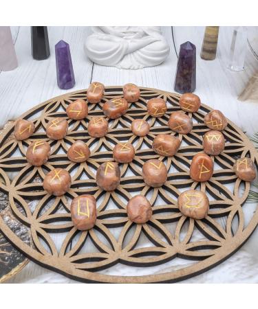 Crocon Peach moonstone Rune Tumble Shape Gemstone Rune with Elder Futhark Alphabet Engraved 25 pcs Runes Set Crystal Divination Healing Chakra Reiki with a Pouch Size : 15-20 mm - Buy Online on GoSupps.com