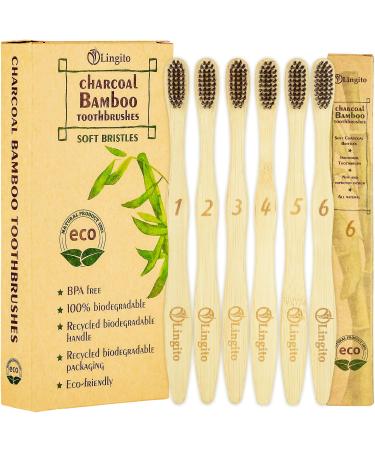 Lingito 6-Pack Natural Charcoal Bamboo Toothbrushes | BPA Free Soft Bristles | Compostable  Eco Friendly  Natural  Organic & Vegan Toothbrush Pack | Individually Packaged & Numbered Active Brushes 6 Count (Pack of 1) Adu... - Buy Online on GoSupps.com