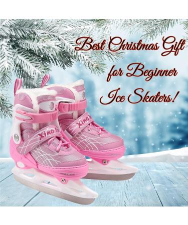 Xino Sports Deluxe Adjustable Ice Skates - Black/Pink, Faux Fur Padding, Reinforced Ankle Support - Pink Small Junior 13-3 - Buy Online on GoSupps.com