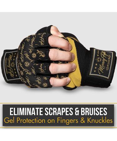MoneyFyte Quick Gel Boxing Wraps - Knuckle and Wrist Protection for Boxing, Kickboxing, MMA - Black/Gold - S/M - Buy Online on GoSupps.com