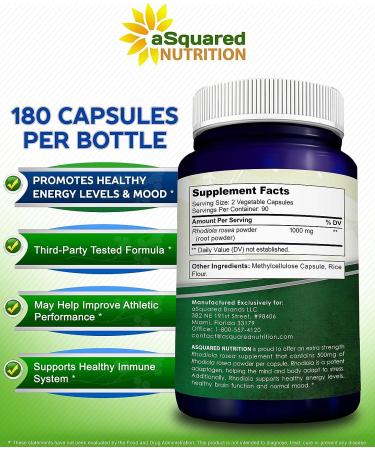 Rhodiola Rosea 1000mg Supplement - 180 Vegan Capsules for Energy, Brain Function & Stress Relief - Max Strength Rhodiola Root Extract Pills - Golden Root Herb Powder for Men & Women - Buy Online on GoSupps.com
