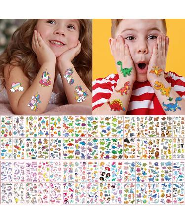 60 Sheets 800 Styles Temporary Tattoos for Kids  Mixed Styles Waterproof Tattoo Stickers for Boys and Girls Birthday Party Supplies - Unicorn/Mermaid/Dinosaur/Animal Temporary Tattoos for Kids  60 Sheets