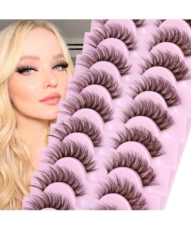 False Eyelashes Brown Colored Lashes Fluffy Wispy Cat Eye Lashes 15mm Fake Eyelashes Natural 10 Pairs Pack by Yawamica