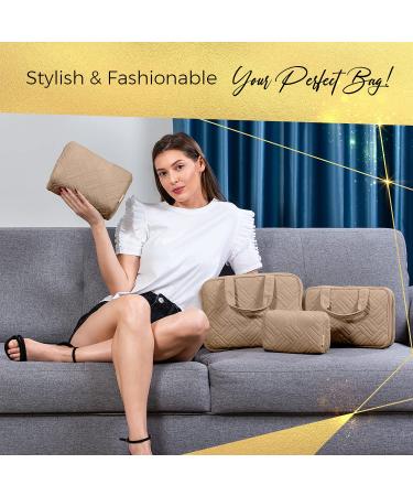 Large Camel Brown Makeup Bag - Stylish Zippered Organizer for Women & Girls | Versatile Travel Pouch with Multiple Compartments - Buy Online on GoSupps.com