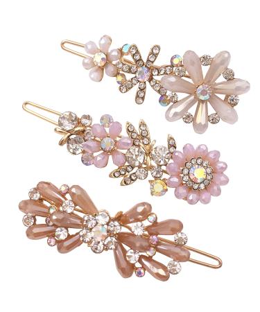 3PCS Rhinestone Bling Flower Small Mini Barrette Decorative Hair Clips Accessories for Thin Hair Women