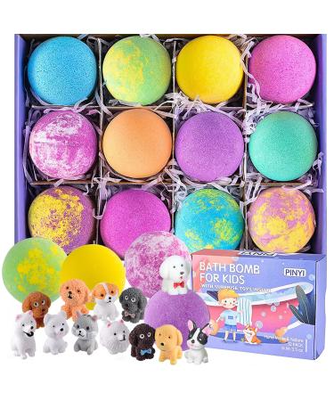 Bath Bombs for Kids with Surprise Inside, 12 Pack Bath Bombs with Puppy Toys Inside for Toddlers, Kids Safe Handmade Fizzy Balls Kit, Organic Spa Bubble Bath Gift Set for Birthday Easter Christmas Puppy-B