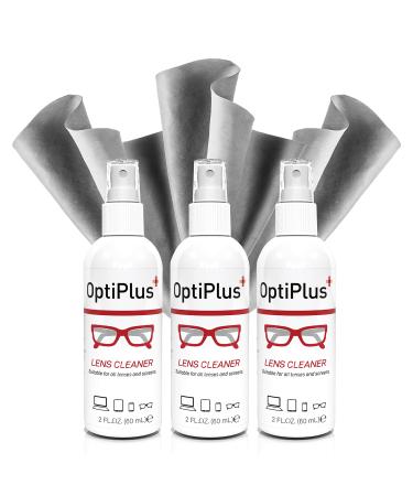 OptiPlus Lens Cleaner | Spray Kit Suitable for Cleaning Eyeglasses Reading Glasses Sunglasses Goggles Shields and All Lens Types | Premium Microfiber Cleaning Cloth 6oz. (3 Pack)