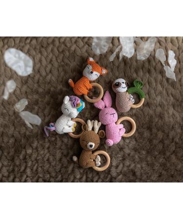 Wabi Kids Crochet Sloth Teether Toy with Wood Ring Rattle - All Natural Sensory Friendly Development Toy - Buy Online on GoSupps.com