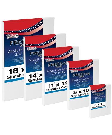 U.S. Art Supply Professional Quality Stretched Canvas Pack of 5 Rectangular Sizes 1 Each 5x7 8x10 11x14 14x18 18x24 Inches - 12-Ounce Primed 3/4 100% Cotton - Painting Acrylic Pouring Oil Rectangle
