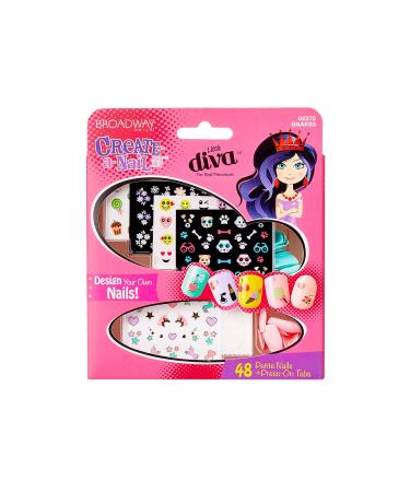 KISS Broadway Little Diva Nail Art Kit Safe On Natural Nails Mom Approved Over 250 Nail Stickers 48 Ready-To-Wear Petite Fake Nails & 48 Press-On Adhesive Tabs