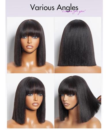 LUVME HAIR 10 Inch Light Yaki Bob Wig with Bangs | Realistic HD Lace Black Bob Wigs | Glueless 180 Density Blunt Cut Human Hair - Buy Online on GoSupps.com