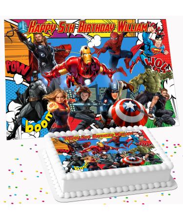 SUPERHEROES BIRTHDAY PARTY PERSONALISED ICING EDIBLE COSTCO CAKE TOPPER RSH-6644 - Buy Online on GoSupps.com