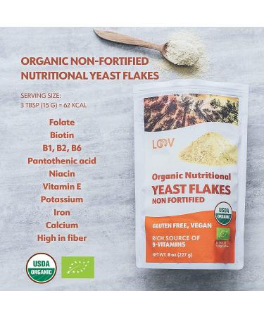LOOV Organic Nutritional Yeast Flakes - Non-Fortified, Vegan, Non-GMO, Gluten Free, 227g | B-Vitamins | No Added Vitamins or Sugar | Resealable Bag - Buy Online on GoSupps.com