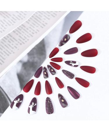 Brishow Christmas Artificial Ballerina Nails Moose Design 24 Full Cover Acrylic Press-On Nails for Women & Girls - Buy Online on GoSupps.com