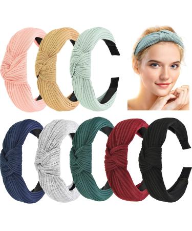 Maxdot 8 Pieces Headbands for Women  Knotted Wide Headbands Knotted Wide Turban Headband Cross Knot Hair Bands Elastic Hair Accessories for Women and Girls