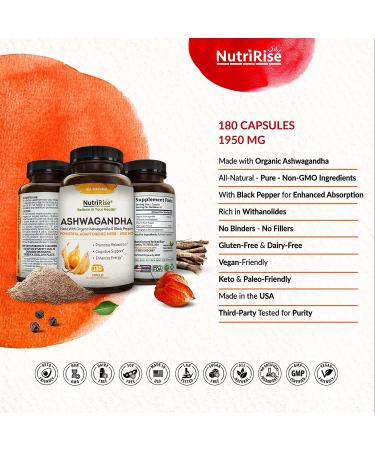 NutriRise Ashwagandha 1950 mg - 180 Capsules | Stress Relief & Wellness Supplement - Buy Online on GoSupps.com