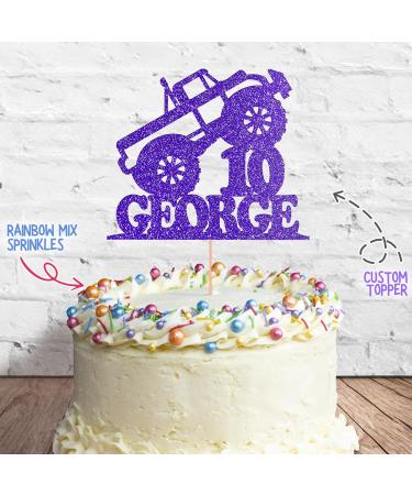 Cakeshop Cake Decoration Pack | Monster Truck Theme Premium Double Sided Glitter Card Cake Topper & 25g Party Pack of Cake Sugar Sprinkles | Custom Name & Age Cake Decorations (Bright Blue) Non-Prime Glitter Card: Bright Blue - Buy Online on GoSupps.com