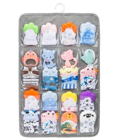 Hanging Baby Teething Mitten Organizer Storage  Baby Mittens Teething Mitt Display Stand   Hold Up to 8 Pairs of Newborn Teething Mittens (Grey)