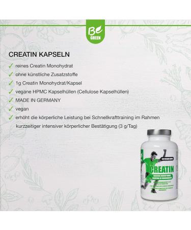 Buy Begreen Creatin - Pure Vegan Creatine Monohydrate in 100% Vegan Capsules | No Artificial Additives | Laboratory Tested Quality | Made in Germany - Buy Online on GoSupps.com