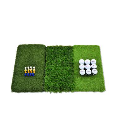 Rukket Tri-Turf Golf Hitting Mat Attack | Portable Driving, Chipping, Training Aids for Backyard with Adjustable Tees and Foam Practice Balls Standard (25" x 16")
