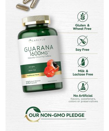 Carlyle Guarana Extract Capsules 1600mg | 200 Count | Non-GMO & Gluten Free | Natural Caffeine Boost - Buy Online on GoSupps.com