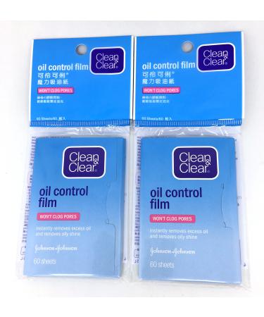 Clean & Clear Oil Control Film Blotting Paper, Oil-absorbing Sheets for Face, 60 Sheets (Pack of 2)