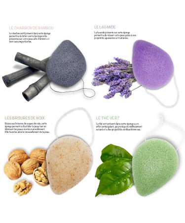 Konjac Sponges Bio Face Set - 4 Drop-Shaped Sponges with Green Tea Carbon Lavender & Walnut Shells | Natural Cleansing | International Shipping - Buy Online on GoSupps.com