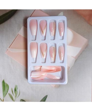 24Pcs Glitter French Press On Nails - Medium Coffin False Nails for Women - Almond Shaped Acrylic Stick On Nails - Buy Online on GoSupps.com