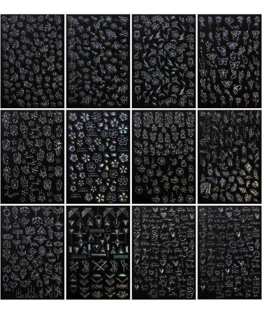 JMEOWIO 12 Sheets Flower Aurora Nail Art Stickers Decals Self-Adhesive Floral Colorful Nail Supplies Nail Art Design Decoration Accessories - Buy Online on GoSupps.com