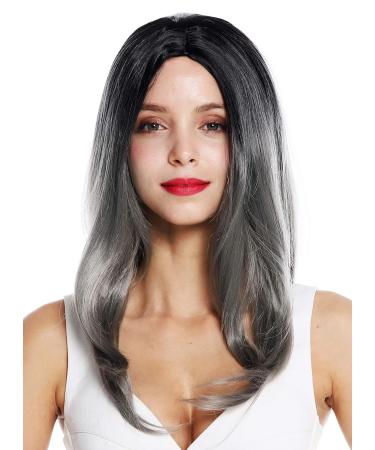 WIG ME UP ZM-1811-171Dye1B Women's Long Straight Ombre Balayage Wig - Black Grey Middle Parting - Buy Online on GoSupps.com
