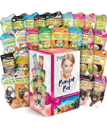 7th Heaven Bumper Box Gift Set - 25 x Face Masks Skincare Set & Hair Masks for Damaged Hair - Mix of Hair Masks Peel Off Face Masks & Clay Face Mask Sachets - Contents May Vary