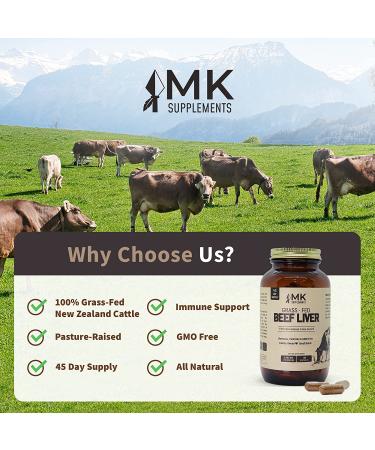 MK Supplements Grass-Fed Beef Liver 3000mg - 180 Capsules - 100% Pasture-Raised New Zealand Cattle - Buy Online on GoSupps.com