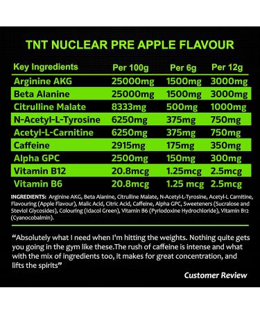 NXT Nutrition TNT Nuclear Pre Workout Energy Drink - 40 Servings Mixed Candy Vegan (Apple Drops) | L-Citrulline, Beta Alanine, 350mg Caffeine for Pump, Endurance & Focus - Buy Online on GoSupps.com