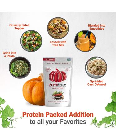 Superseedz Somewhat Spicy Pumpkin Seeds | Whole 30, Paleo, Vegan & Keto Snacks | 8g Protein | Made in USA | Nut & Gluten Free | 5oz (Pack of 6) - Buy Online on GoSupps.com