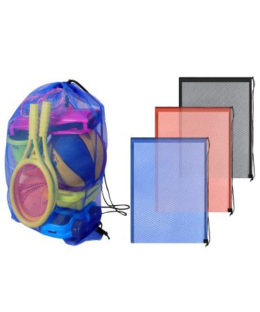 AceAcr 18"x27" Mesh Gear Bag Diving Backpack Drawstring Net Bag for Snorkel Equipment Gym Beach Sports Balls Laundry Orange+Blue+Black