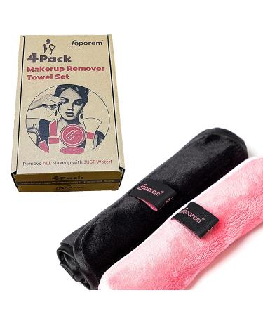 4 Pack XL Makeup Remover Cloths - Fast Drying & Reusable - Exfoliating Cleansing Cloths for All Skin Types - Pink & Black - Buy Online on GoSupps.com